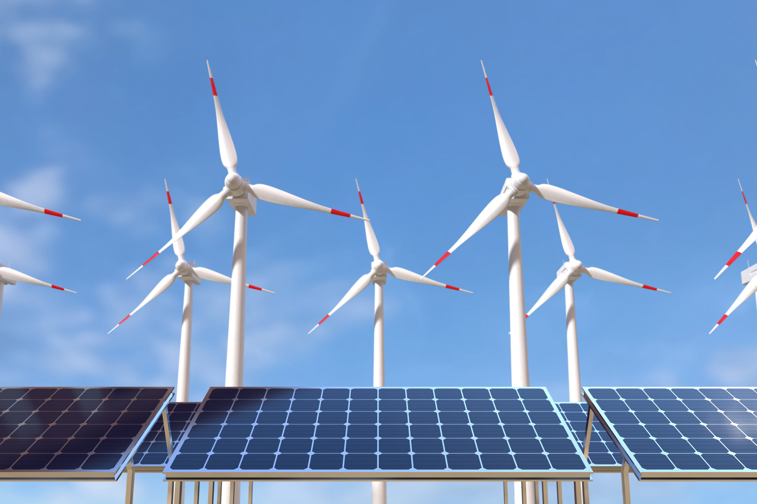 Solar panels and wind turbines, Green energy concept Paint